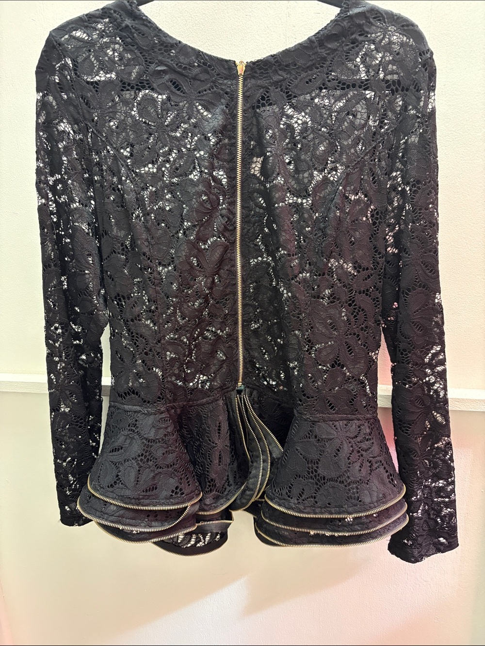 Black Lace Peplum Zip-Back Blazer